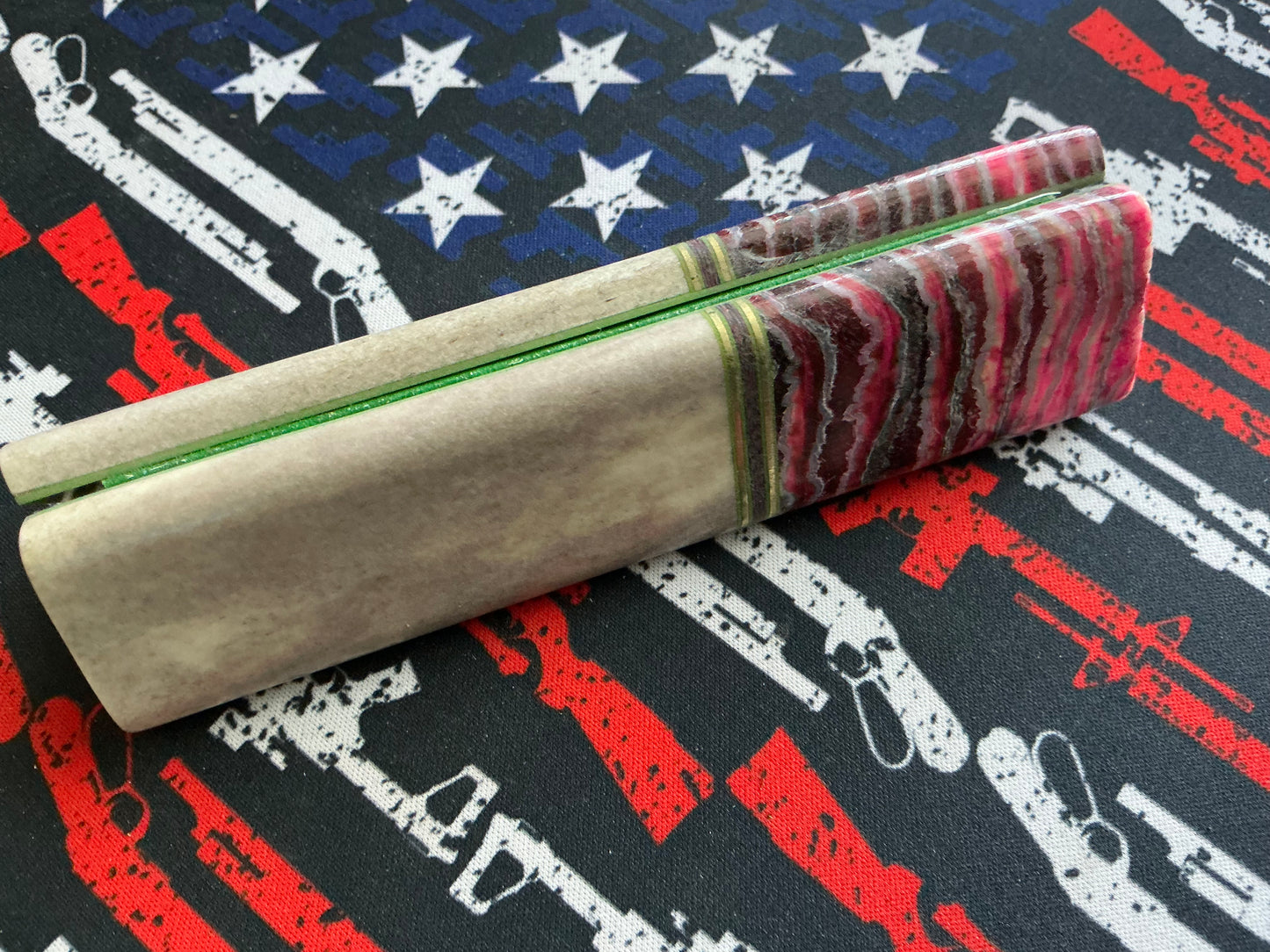 Alaska Moose Horn with Mammoth Tooth Bolster and Brass/G10/Carbon Fiber Accents - Green Liner