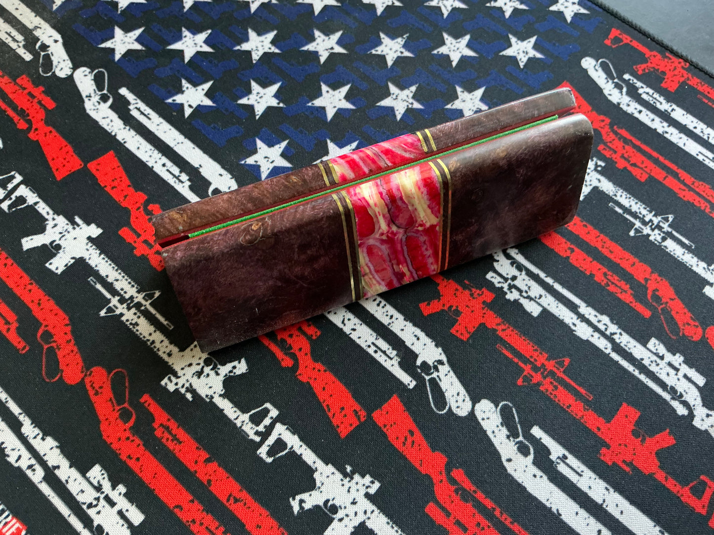 Maple Burl with Mammoth Tooth - Brass/G10 Spacers - Red Liner