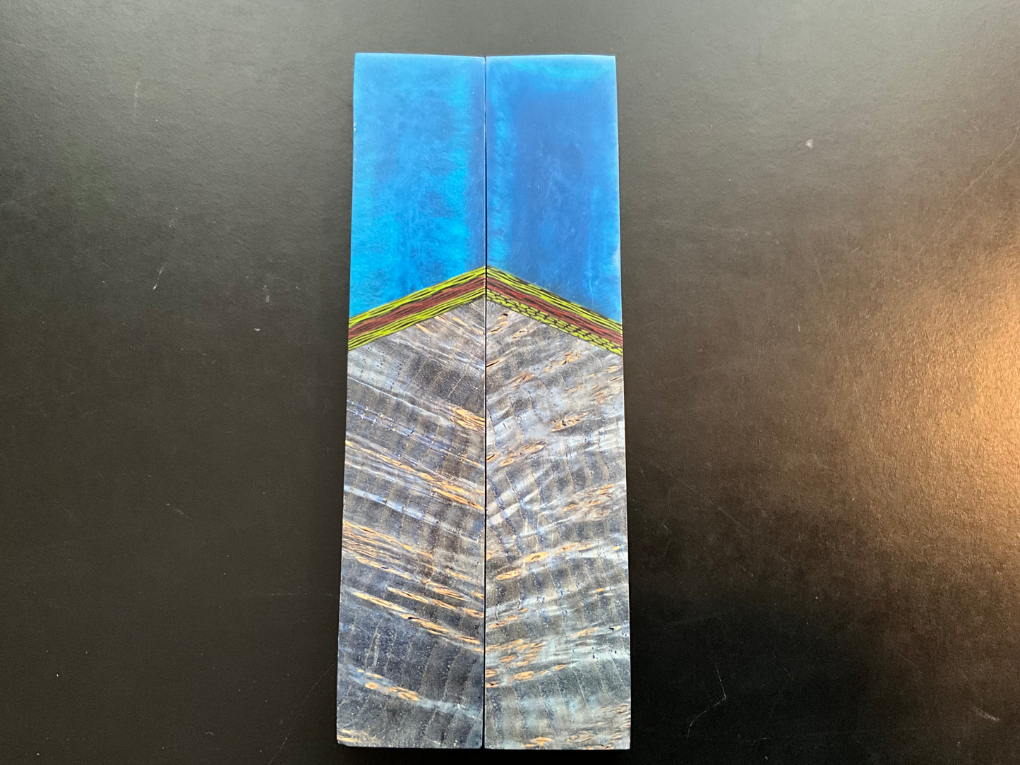 Black Ash Burl (BAB) Dyed Blue with Blue Resin and Carbon Fiber Spacers