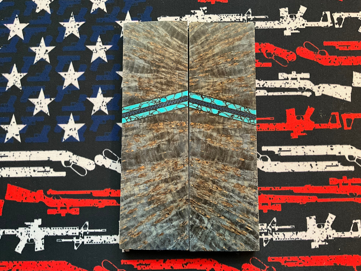 Black Ash Burl Dyed Blue with Trustone and Carbon Fiber Spacers