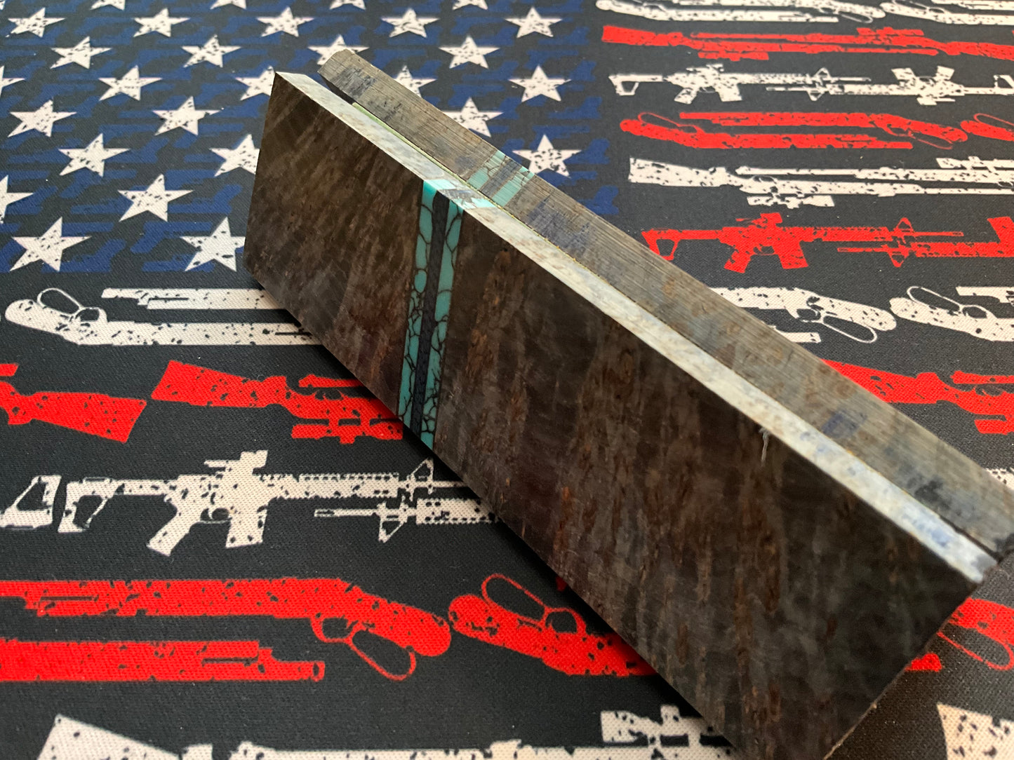 Black Ash Burl Dyed Blue with Trustone and Carbon Fiber Spacers