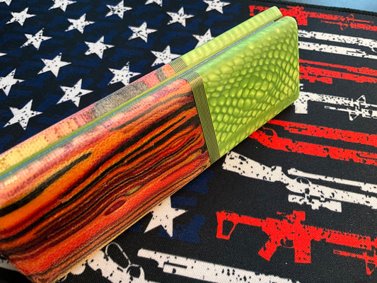 Colorful Micarta with Green Juma Bolster, G10 Spacers, Green G10 Liners