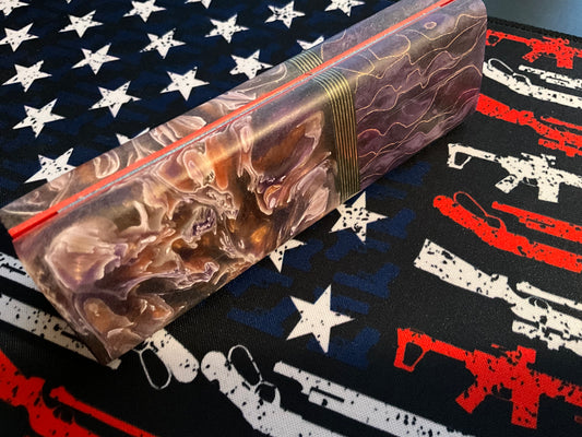 Multi Color Resin with Purple Raffir with Copper Inlay and Carbon Fiber Spacers