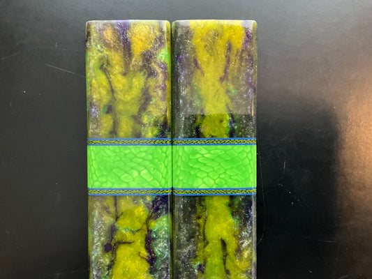 In House Resin, Green Juma and Carbon Fiber Spacers, and Blue G10 Liner