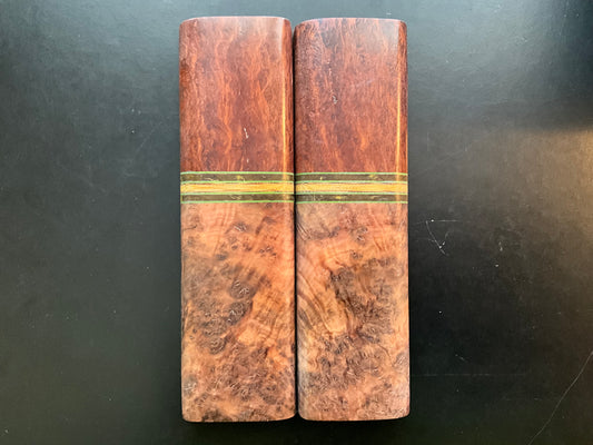 Brown Mallee Burl with Sheoak Bolsters, WWII Micarta Spacers, and Westinghouse Liners