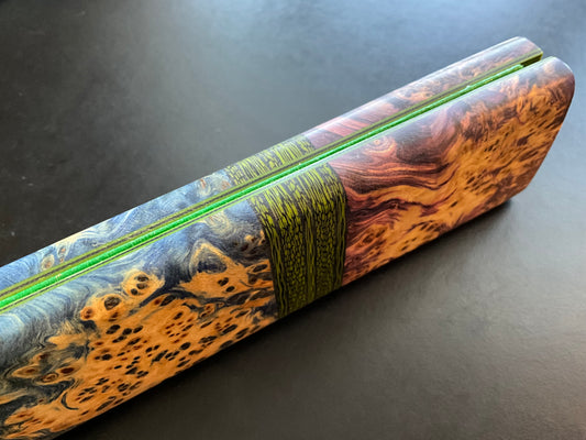 Dyed Yellow Cedar Burl (Purple & Blue) with Carbon Fiber Spacers and Green G10 Liners