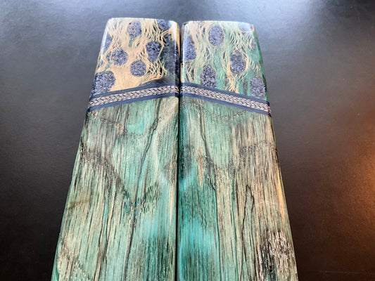 Spalted Elm with Brain Coral Inlayed in Cholla Cactus with Carbon Fiber Spacers - Blue G10 Liners