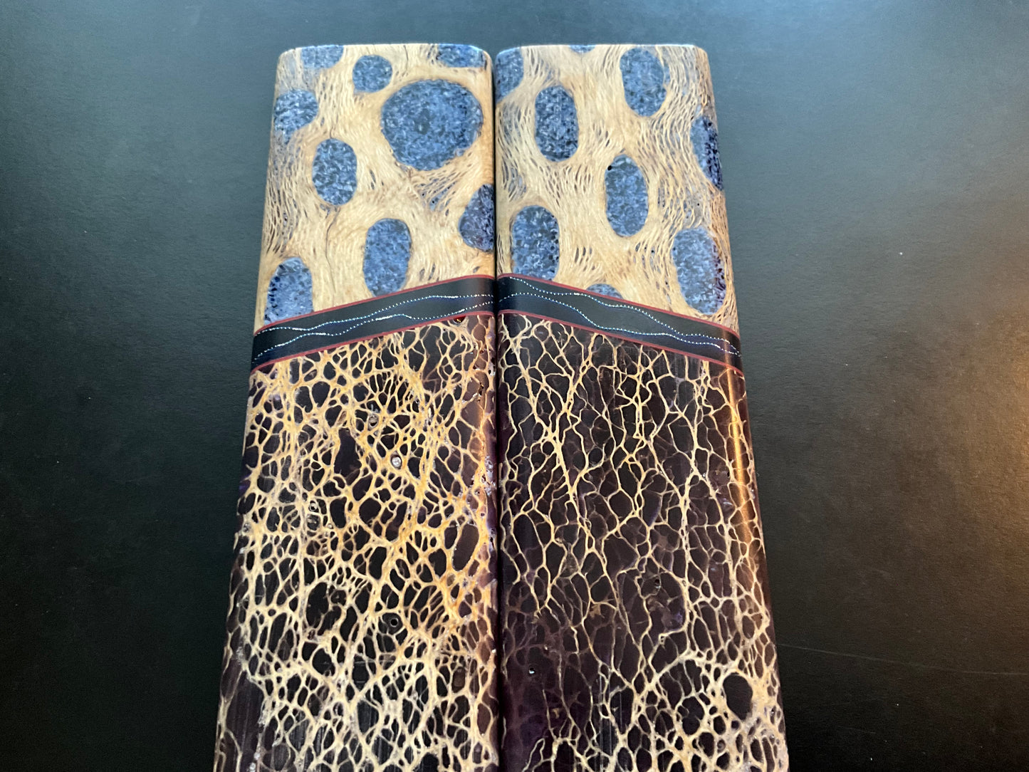 Prickly Pear and Cholla Cactus Inlayed with Brain Coral - Raffir and G10 spacers - Red G10 Liners