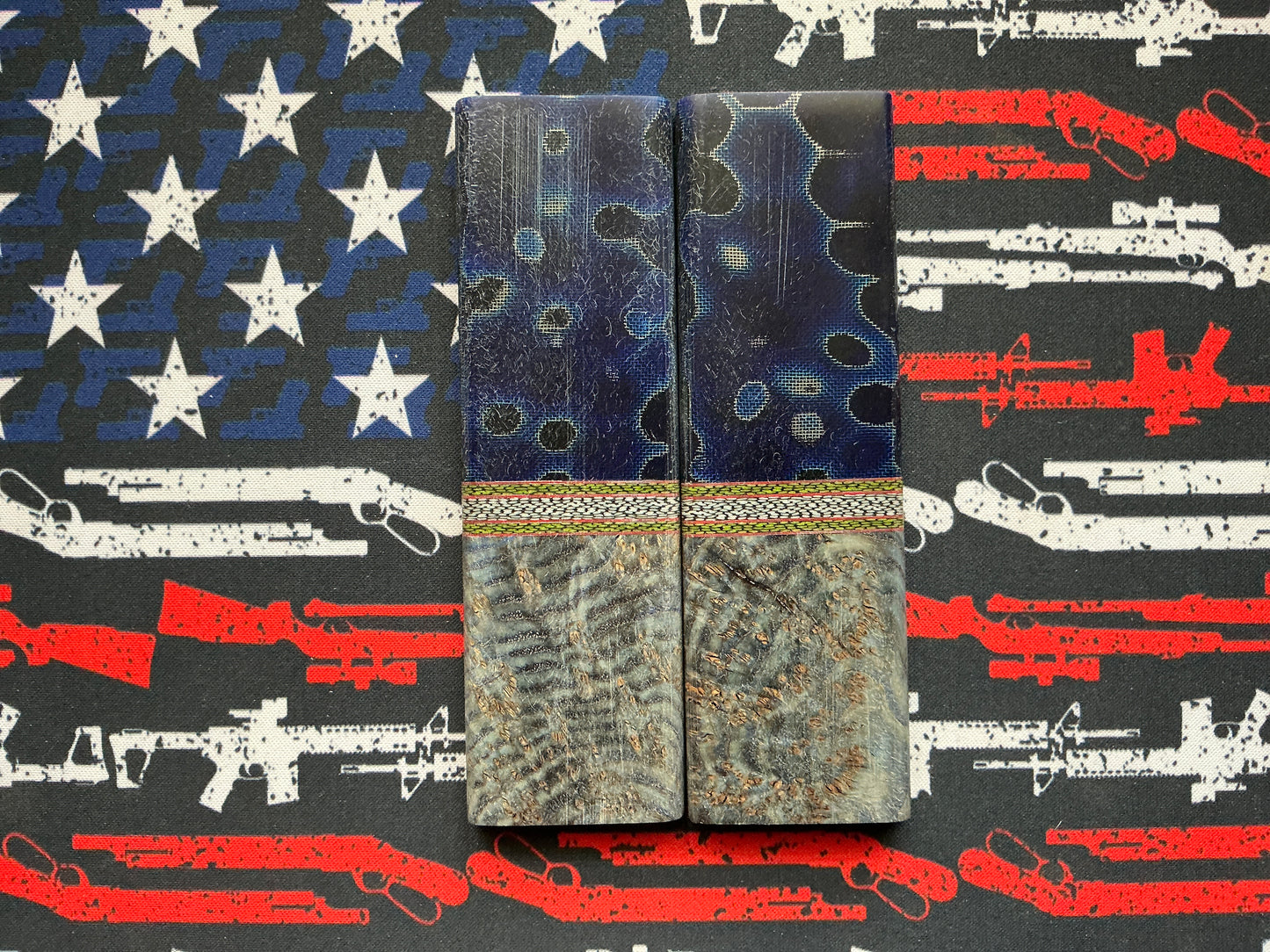 Raffir Moon w/ Black Ash Burl Bolsters and Carbon Fiber Spacers w/ Lime Green Liners