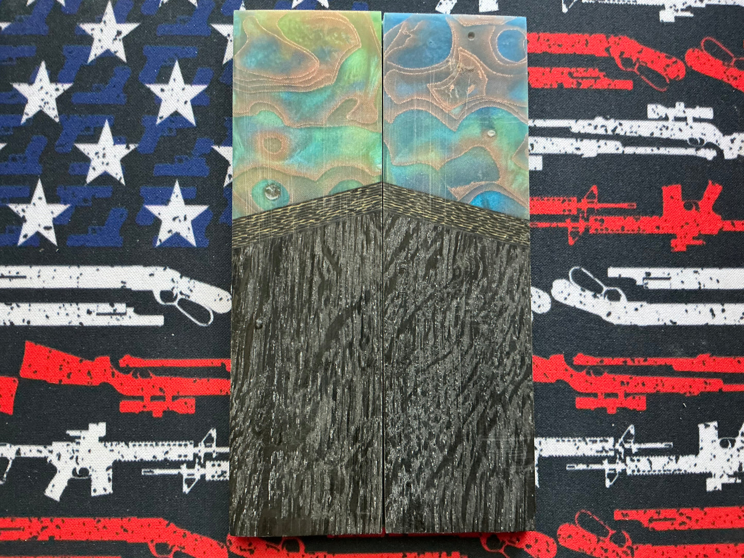 Ukraine Bog Oak with Copper Infused Resin and Carbon Fiber Spackers - Blue Liner