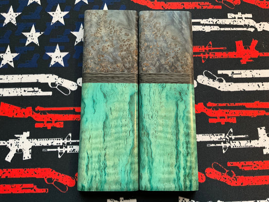 Elm (Teal) with Yellow Cedar Burl Bolster and Carbon Fiber Spacers