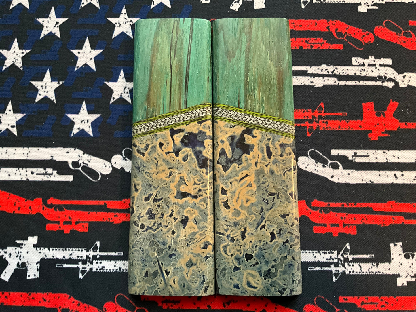 Calceon with Elm with Carbon Fiber Accents and Green G10 liners