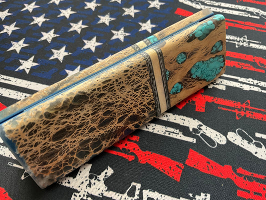 Prickly Pear Cactus with Turquoise Inlayed Cholla Cactus - Moose and Carbon Fiber Accents and Blue G10 Liners