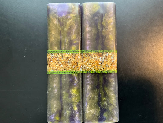 In House Resin, Gold Flakes, Carbon Fiber Spacers, and Purple G10 Liner