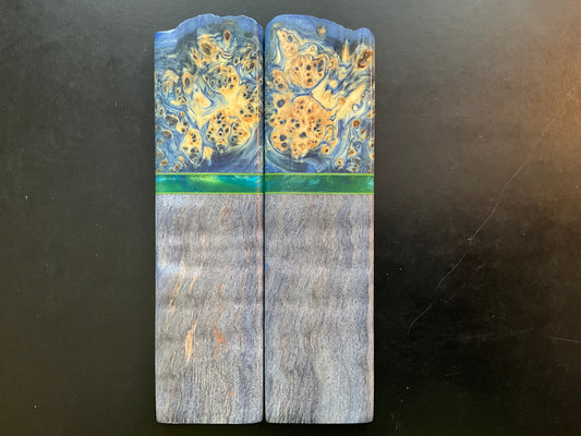 Blue Curly Maple with Yellow Cedar Burl Bolsters and G10 Spacers & Liners
