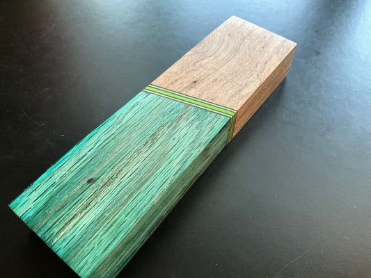 Green Dyed Texas Elm & Pecan with G10 Spacers - Block - Hidden Tang