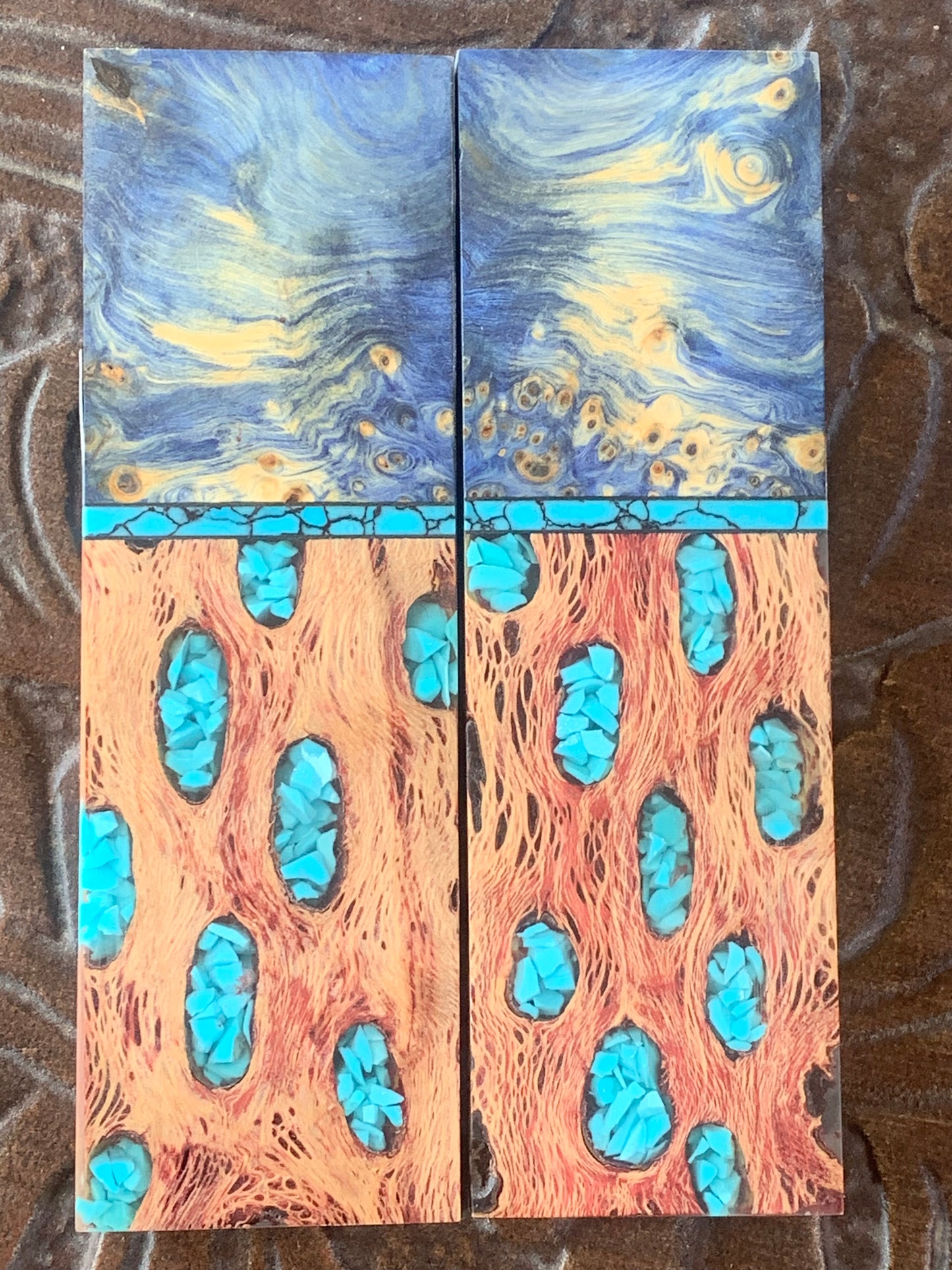 Cholla with Turquoise with Yellow Cedar Burl Bolster and Trustone Spacers