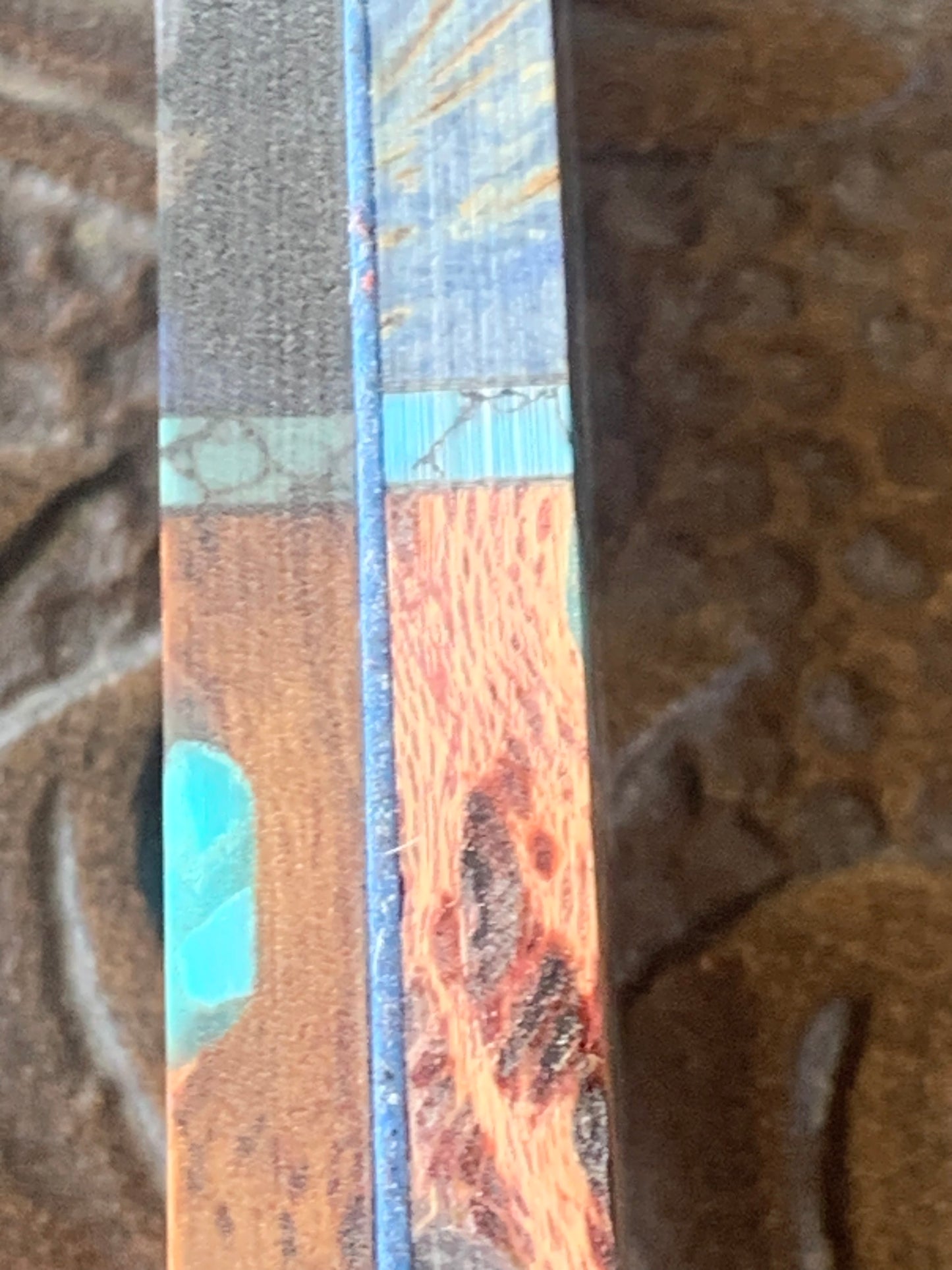 Cholla with Turquoise with Yellow Cedar Burl Bolster and Trustone Spacers