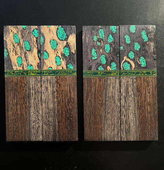 Set of K&G Stabilized Black Limba and Black Cholla with TruStone Spacers - Green G10 liners