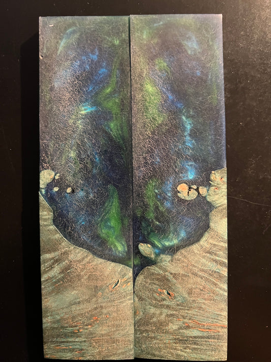 K&G Stabilized Maple Burl Knife Scales with Multi Color Resin - Book Match