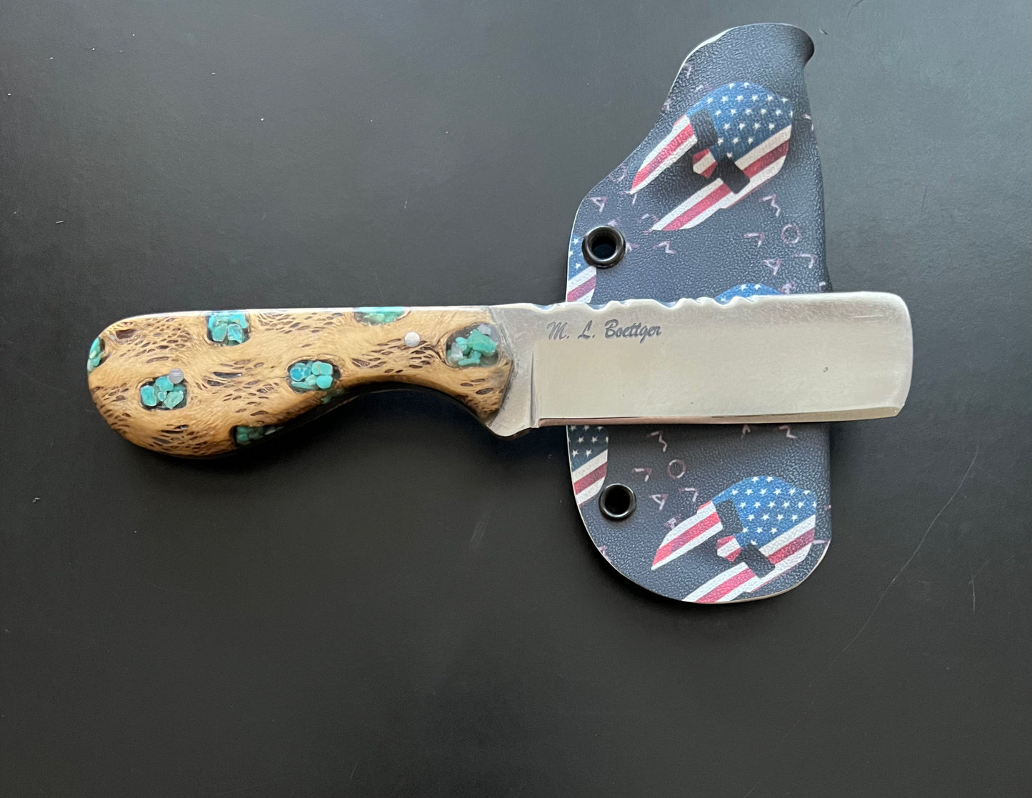 Cowboy Scalpel Knife with K&G Stabilized Cholla Cactus and Turquoise Handle