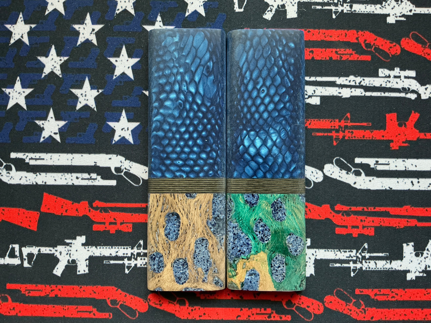 Juma w/ Cholla Cactus & Brain Coral Inlay Carbon Fiber Spacers - Blue Liners